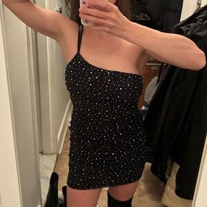 Black One-Shoulder Dress with Sparkly Gems